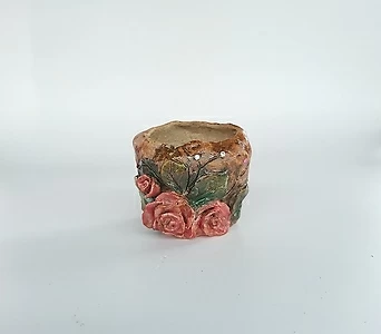 신상62)라라꽃분 자연흙색 꽃붙임 큐빅 손빚음 초소형 미니 공방 수제 화분 1