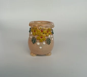 새화분25)주황색 유광 꽃붙임 흰도트무늬 긴 초소형 미니 수제 화분 1