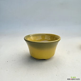 중고64)초소형 미니 콩분 노란색 유광 수제 화분 1
